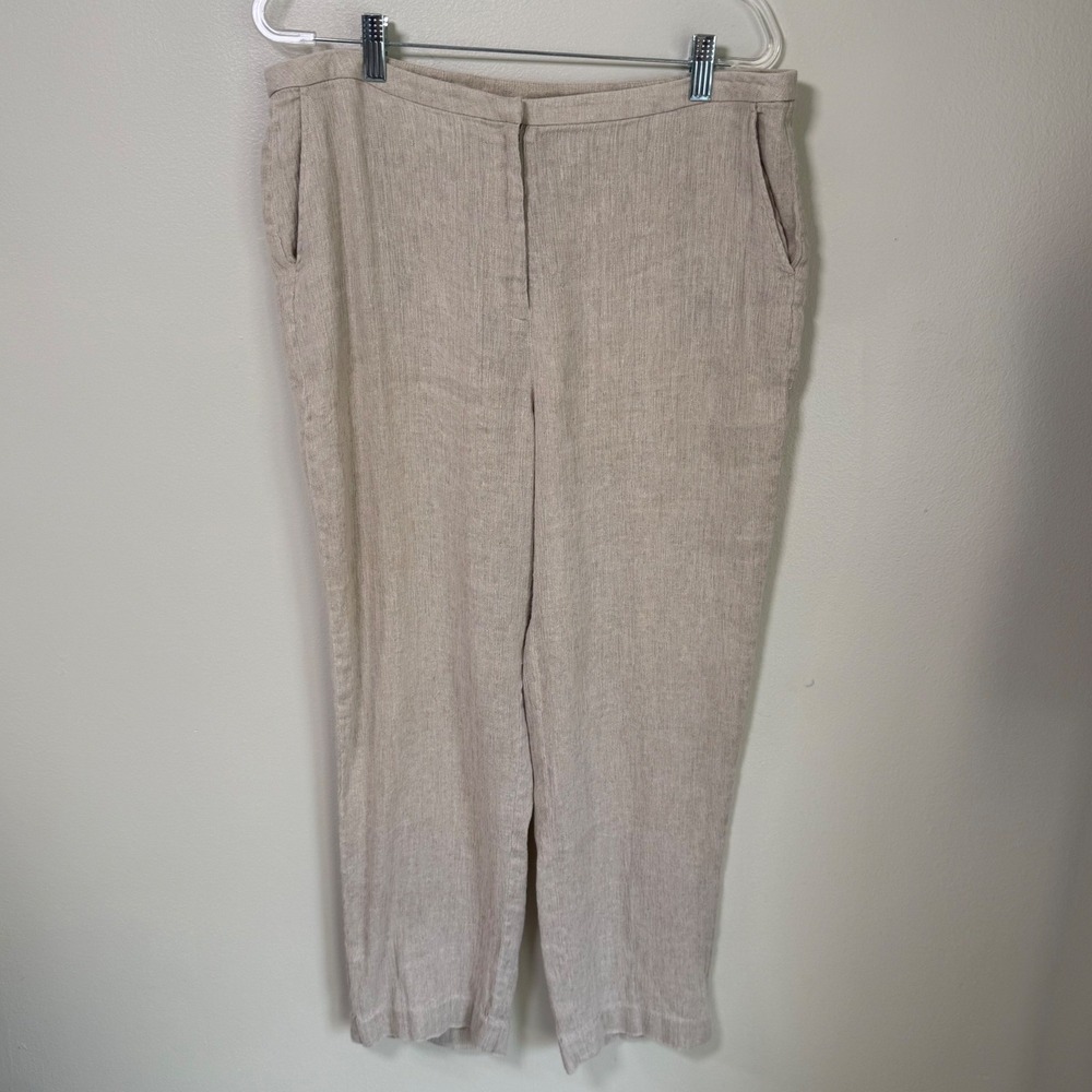 Eileen Fisher Petite PL Linen Cotton Pants Straight Leg Cropped Natural Beige
